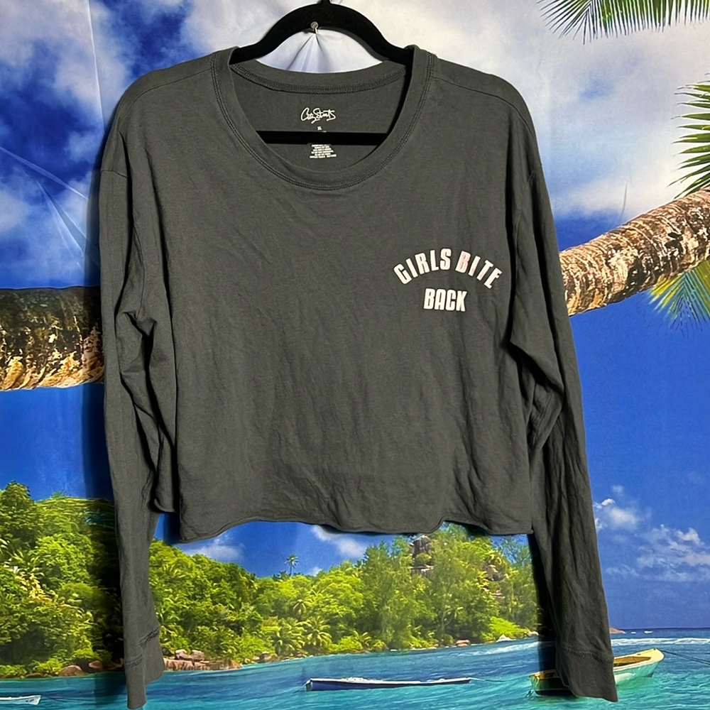 City Streets Gray Long Sleeves Crop Top